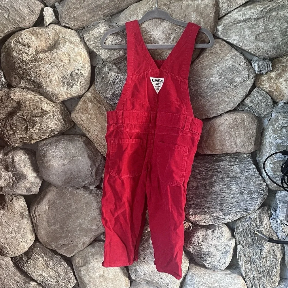 OshKosh B'gosh Overalls Toddler 18M Red Corduroy Cargo Pocket Snap Leg Bib Bow